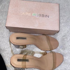 Clear Cape Robin Heels with rose gold transparent strap